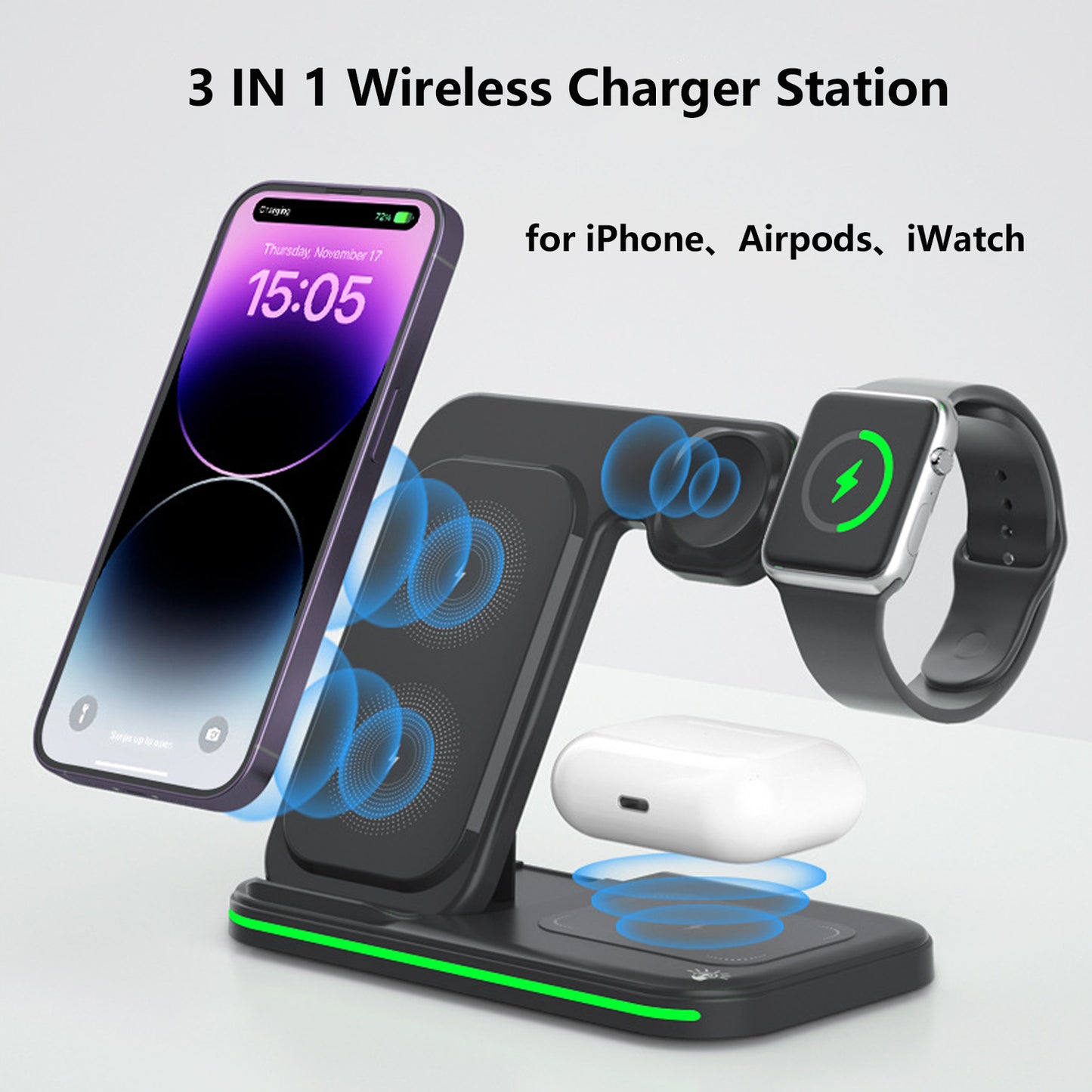 Pocxwa 3 in 1 Wireless Charging Station