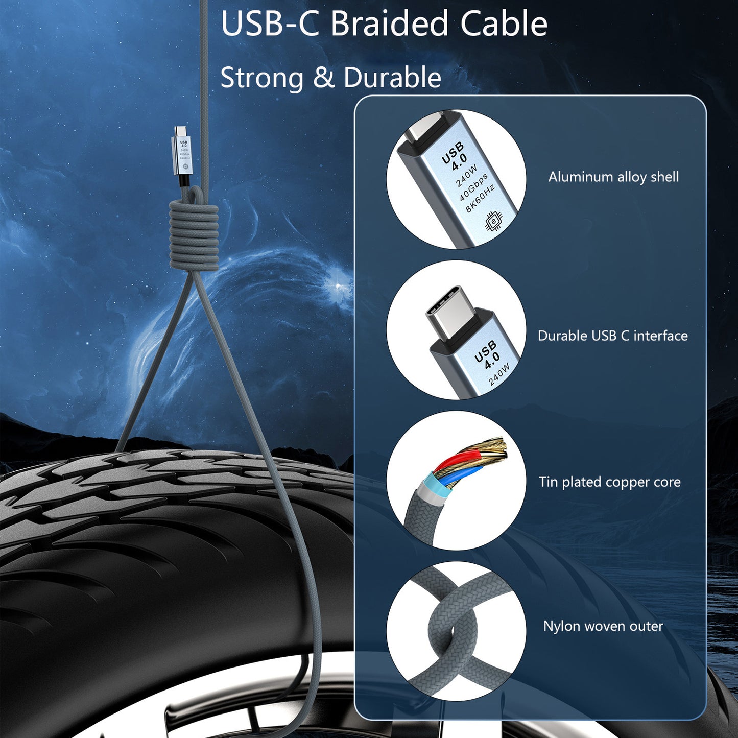 USB 4.0 240W 8K Type-C to Type-C Cable for Macbook Pro