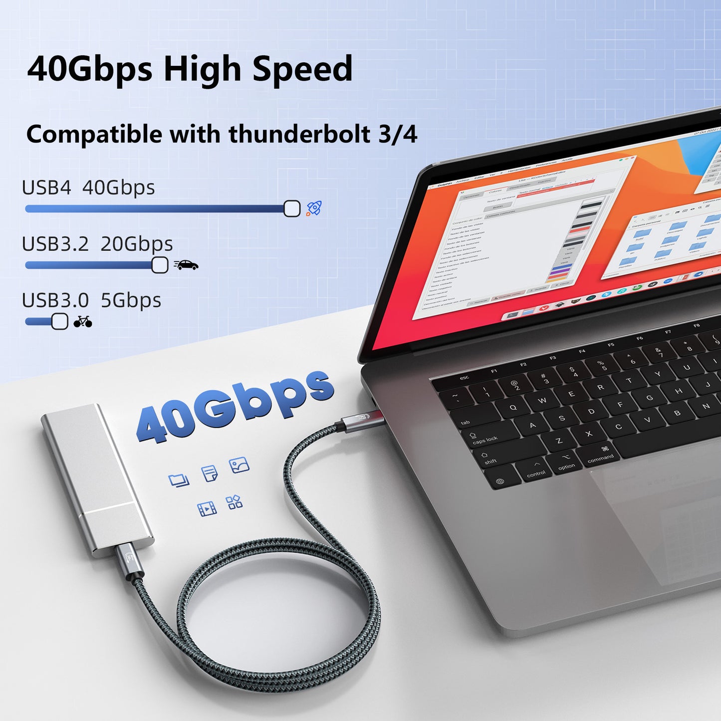 Pocxwa USB 4 Cable 240W Charger Cord