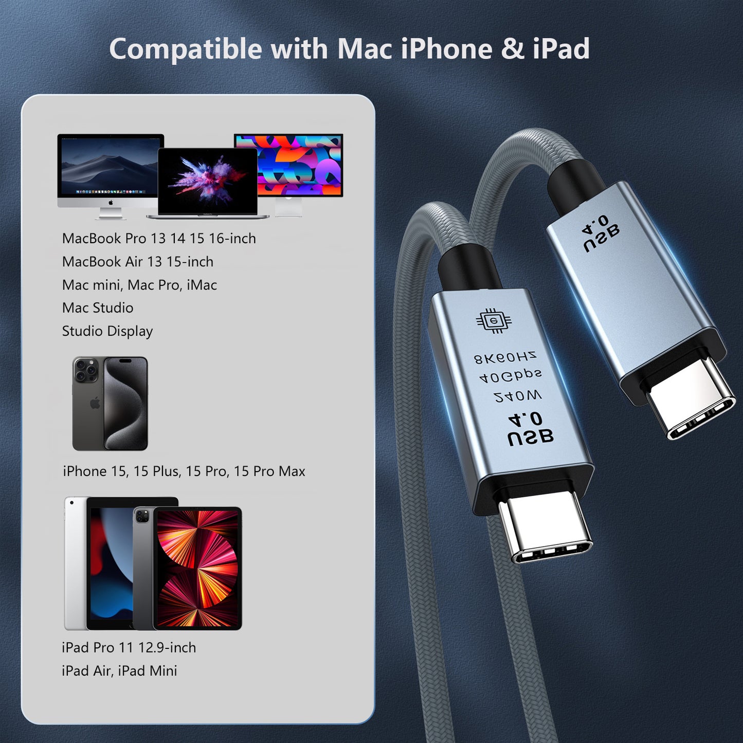 USB 4.0 240W 8K Type-C to Type-C Cable for Macbook Pro