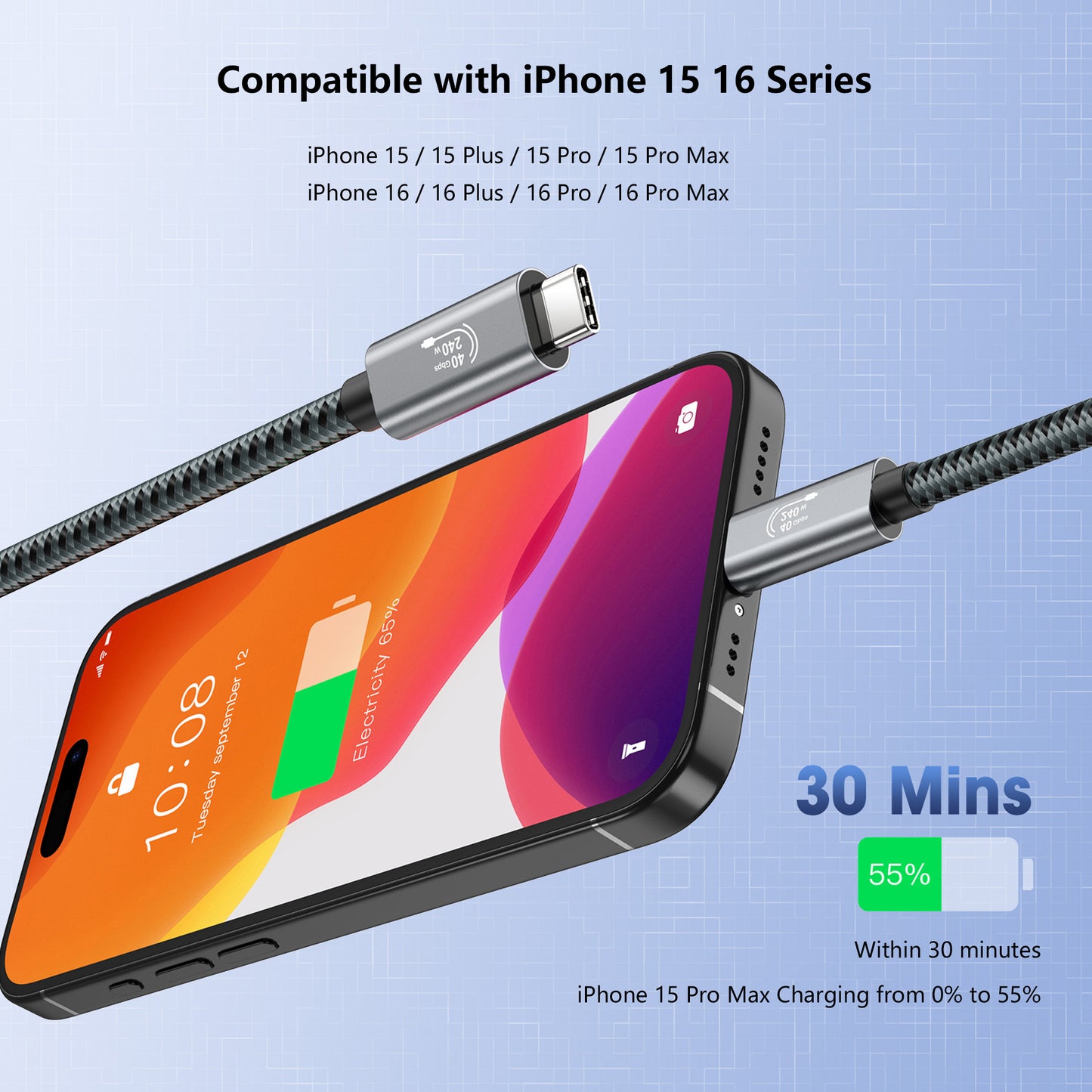 Pocxwa USB 4 Cable 240W Charger Cord