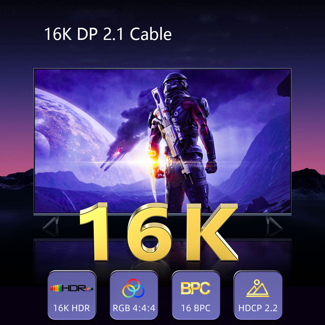 Pocxwa 16K DP 2.1 Cable, 80Gbps Displayport Cable Support HDR10, HDCP