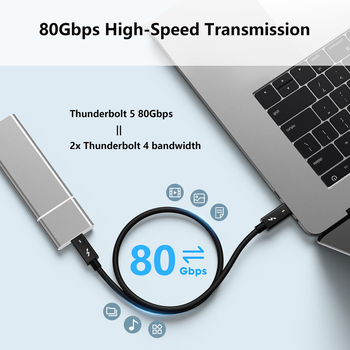 Thunderbolt 5 Cable for SSD Enclosure - 0.5m 1m 80Gbps 6000MB/s for Acasis Orico Enclosure, eGPU, 240W, 8K@120Hz - Non-Braided