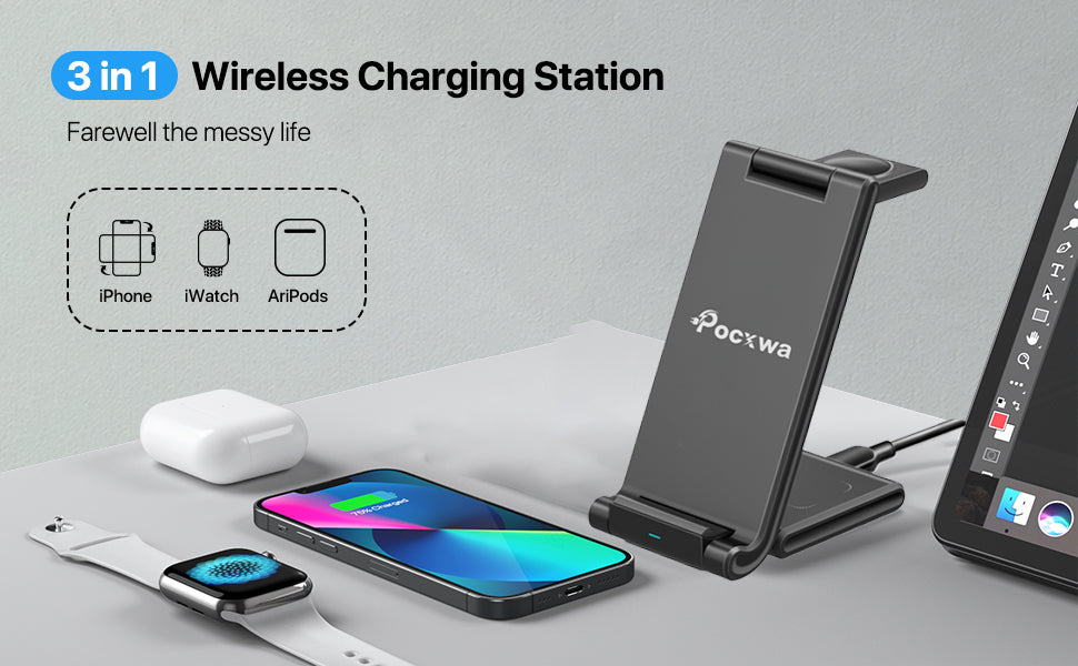3 in 1 Wireless Charging Station for iPhone & AirPods Pro