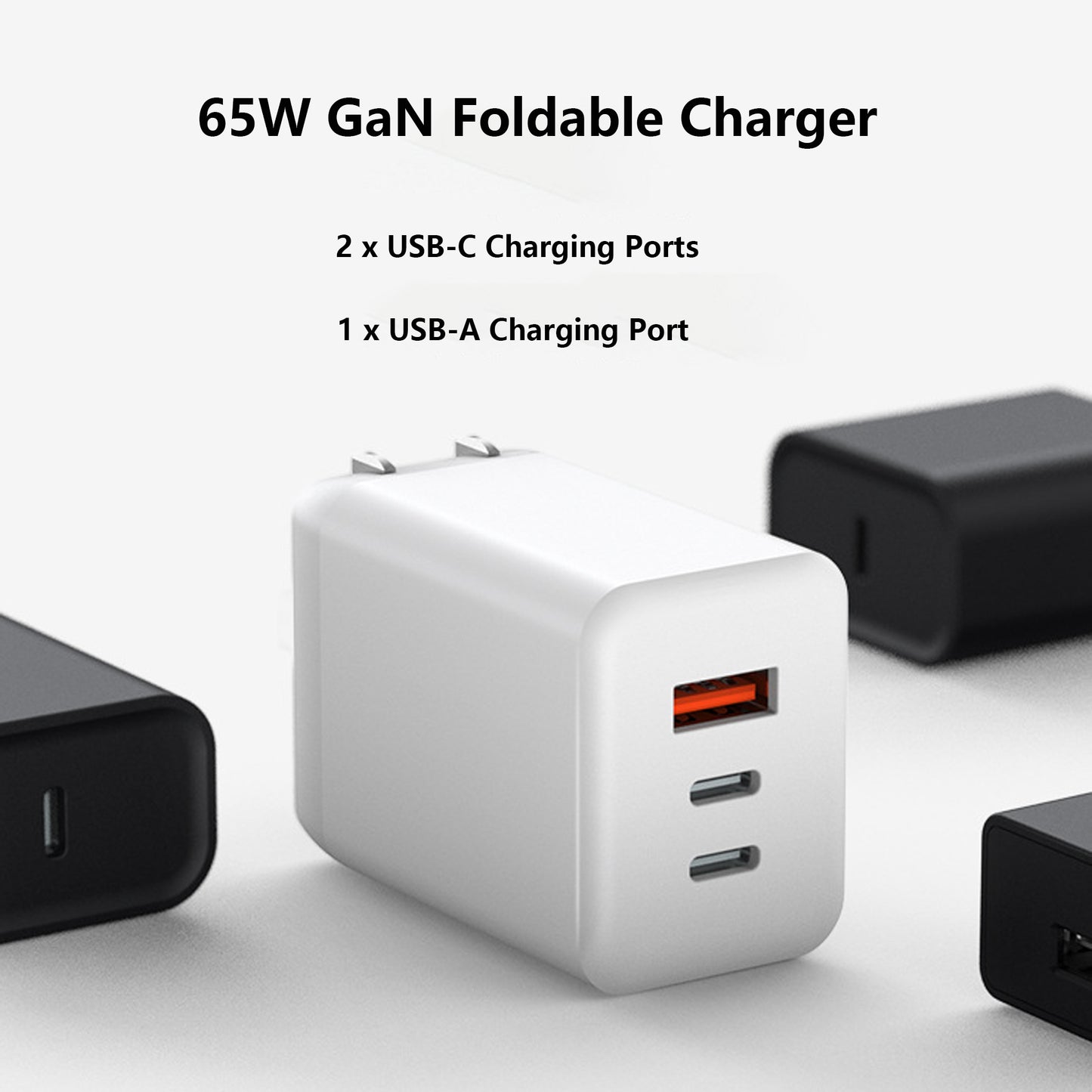 65W GaN Charger - 3-Port USB C Fast Charger, Compact Foldable for MacBook Air, iPhone 16, iPad Pro