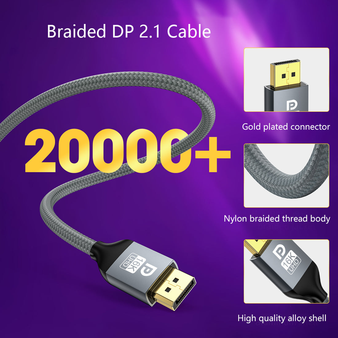 Pocxwa 16K DP 2.1 Cable, 80Gbps Displayport Cable Support HDR10, HDCP