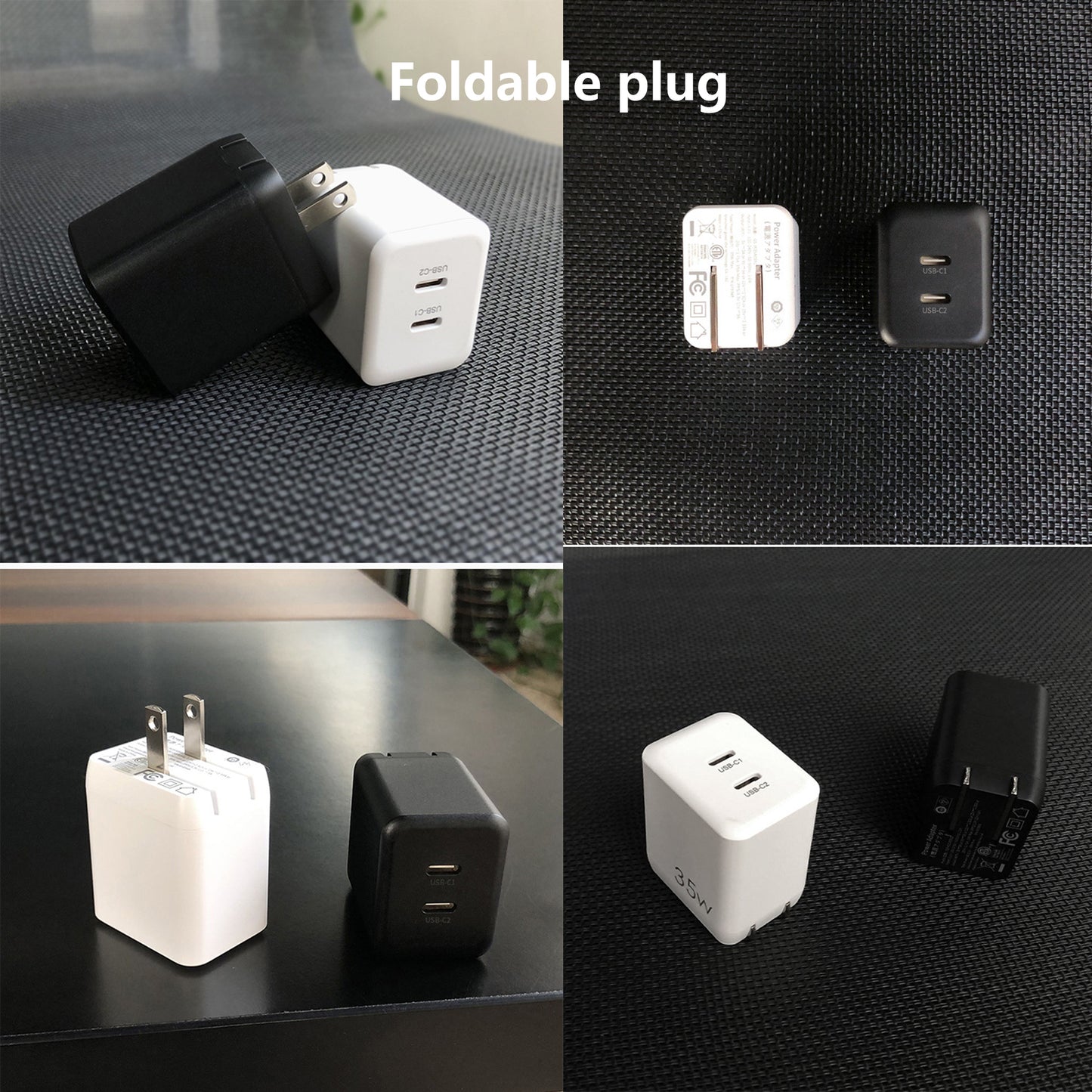 Pocxwa 35W Dual USB-C GaN Charger - Fast Compact Foldable Wall Charger for iPhone 15/14, iPad Pro