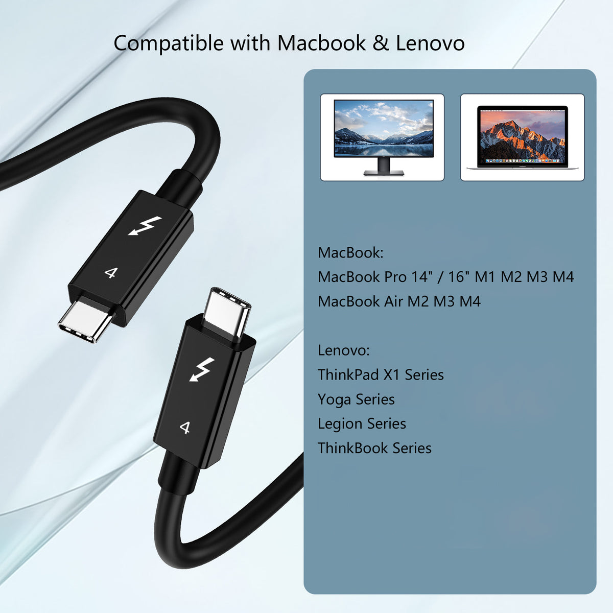 Thunderbolt 4 Cable for MacBook Pro/Air & Lenovo ThinkPad - 40Gbps 8K 240W
