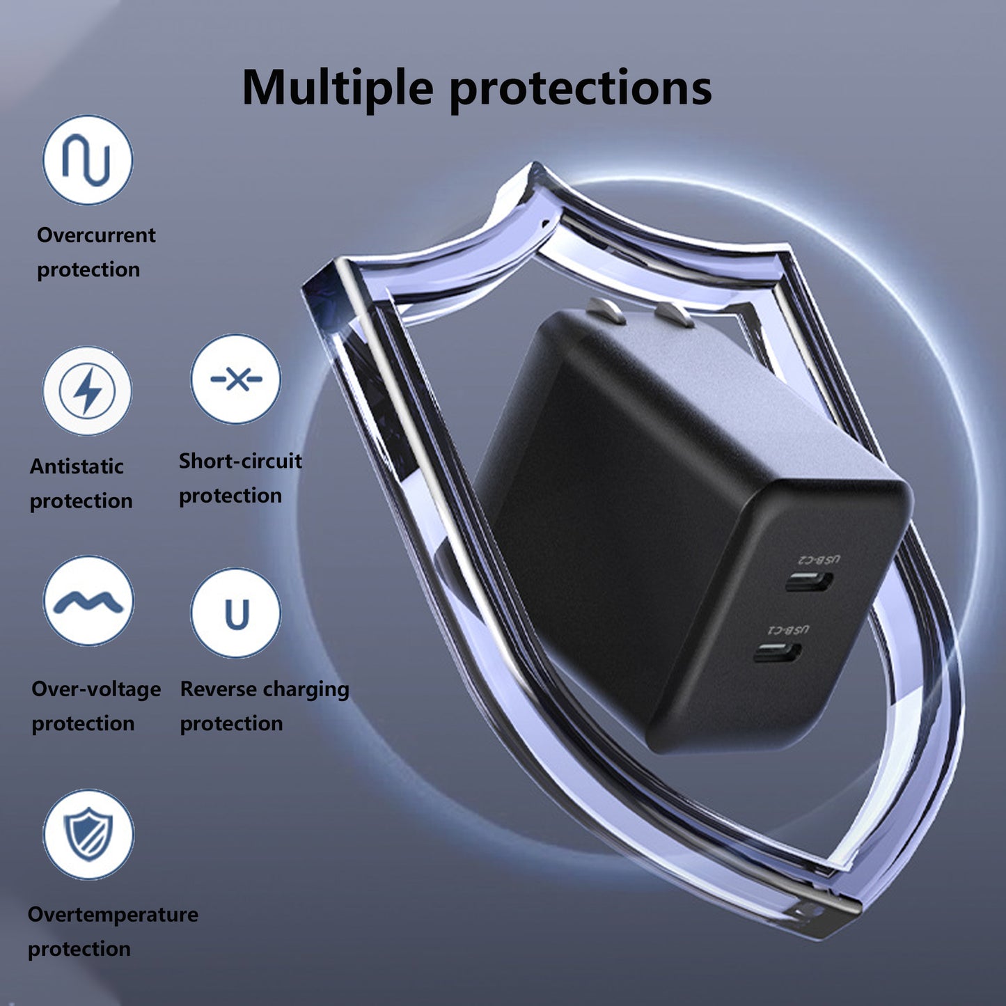 Pocxwa 35W Dual USB-C GaN Charger - Fast Compact Foldable Wall Charger for iPhone 15/14, iPad Pro