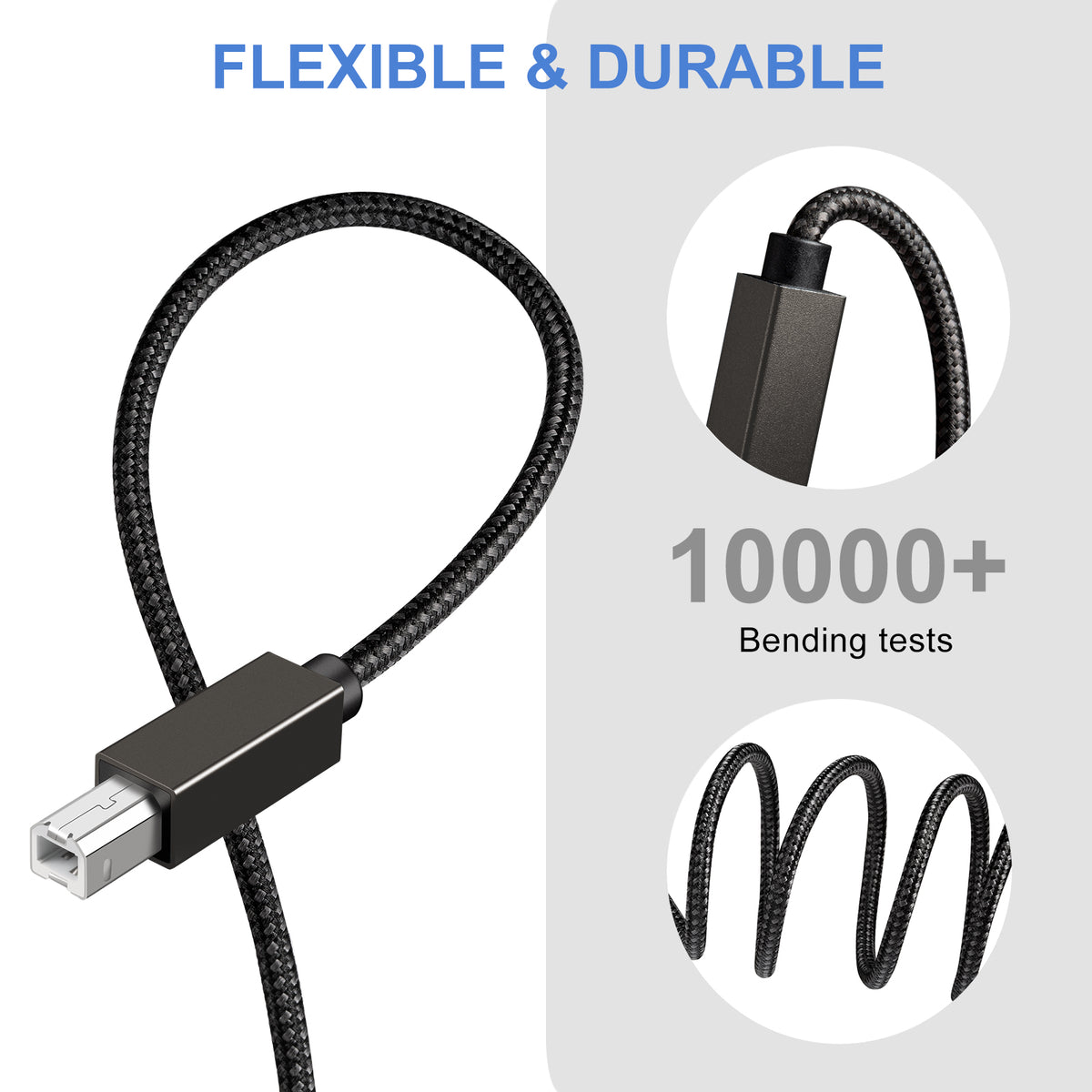 USB 2.0 A Male to B Male Braided Printer Cable - High-Speed Printer Cable Compatible with HP, Canon, Epson, Brother