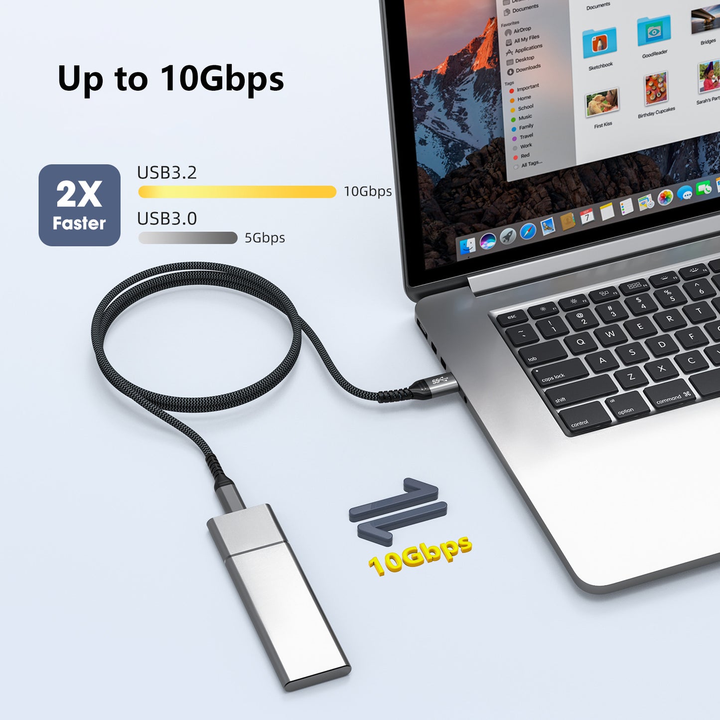 Pocxwa USB A to USB C Cable 10Gbps - Braided USB 3.2 Gen 2 60W Fast Charging Data Cable for Portable SSD, Hard Drive, Samsung T7